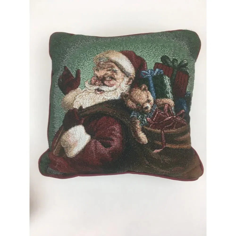 Santa Pillow Plush Christmas Red White Green Cottage Core Country Home